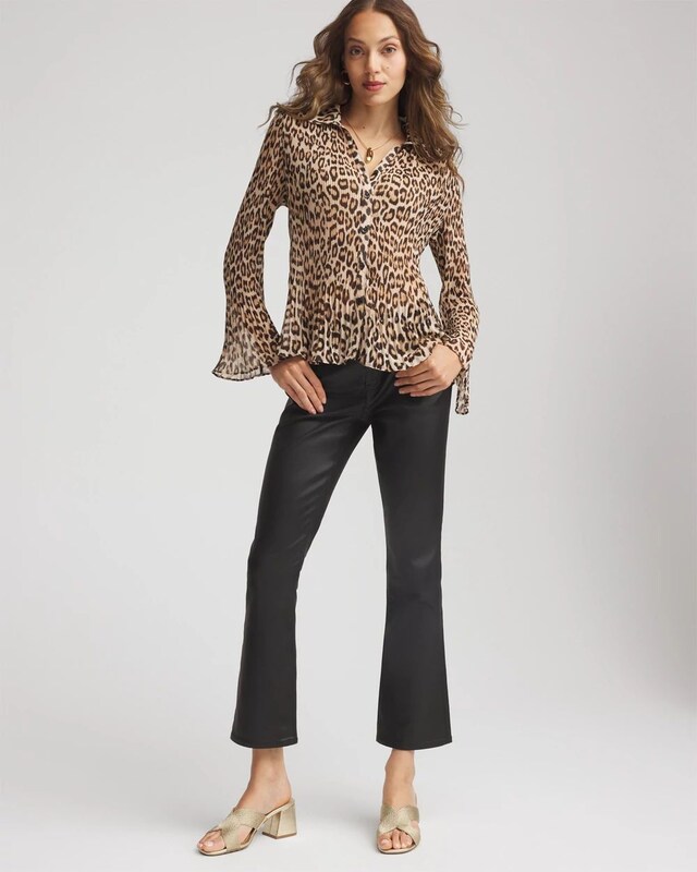 Animal-Print Pleated Georgette Blouse - image 2